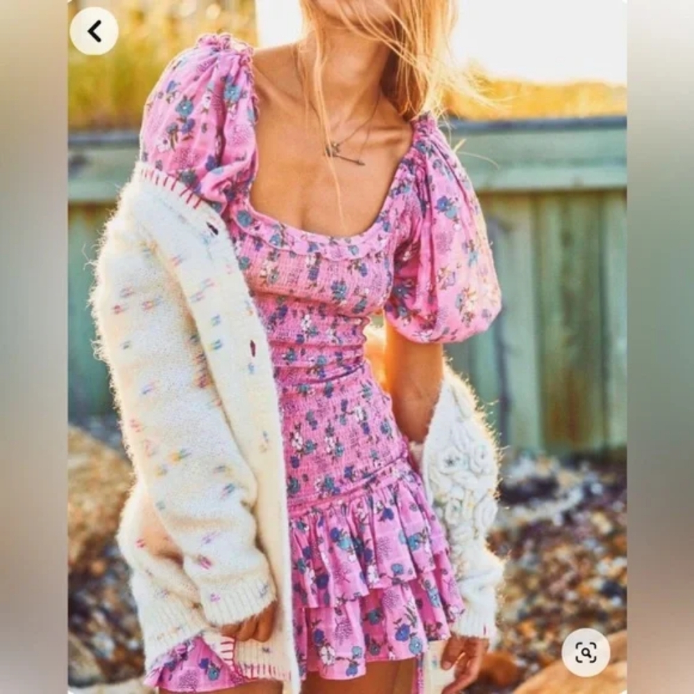 Loveshackfancy Violet Hollywood Pink Floral Smocked Dress with Ruffle Hem XS - Picture 5 of 17